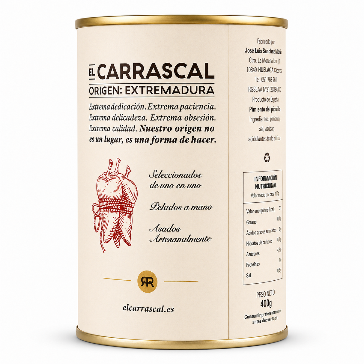 El Carrascal - Pimientos del Piquillo - gegrillte und eingelegte rote Spitzaprika - 400g