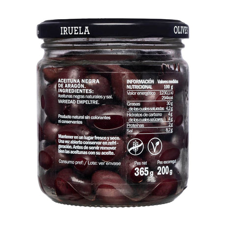 Iruela - Schwarze Oliven "Aragón" - Naturbelassen, mit Stein - 365g
