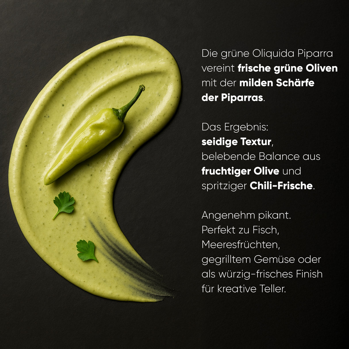 Oliquida - Sauce aus grünen Oliven und eingelegten "Piparra" Chilis - 100ml | Caviaroli | Albert Adriá