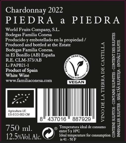 Piedra a Piedra - BIO Weißwein - Chardonnay 2022 - Spanien, 750ml