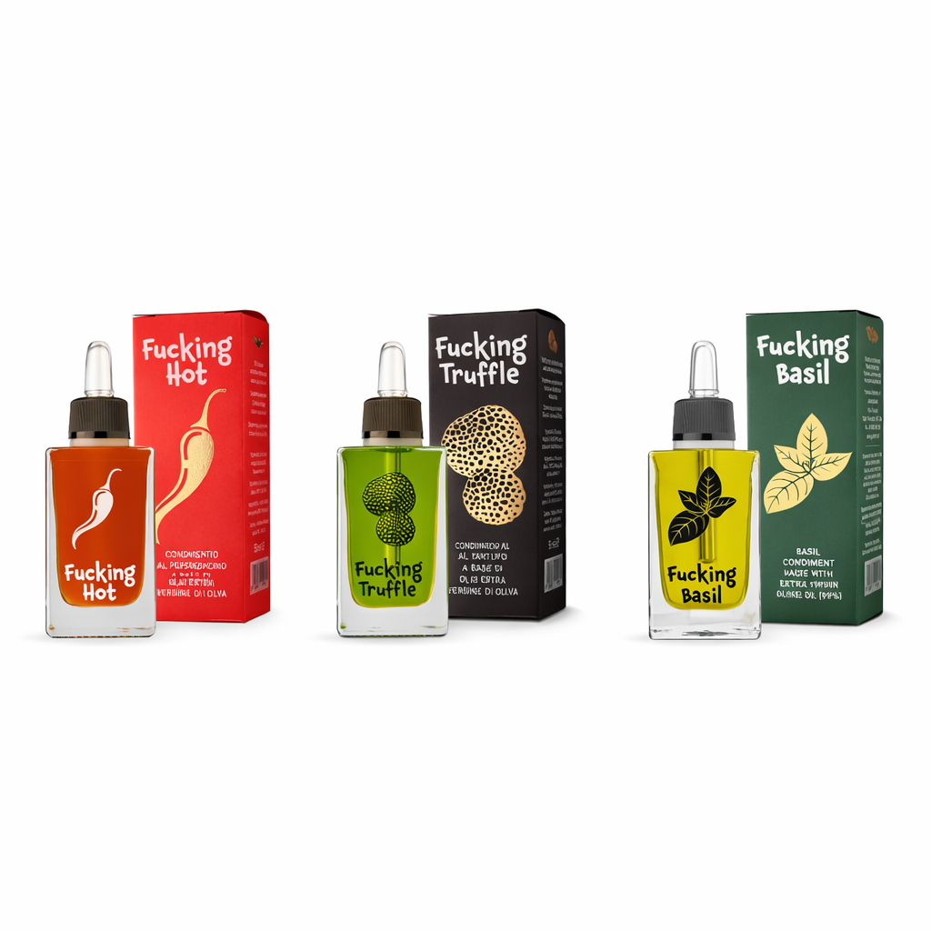 F…ing Aroma – 3er Set Extra Natives Olivenöl mit Peperoncino, Basilikum & Trüffel Aroma Drops in Pipettenflaschen für die perfekte Dosierung – 3 × 50 ml**