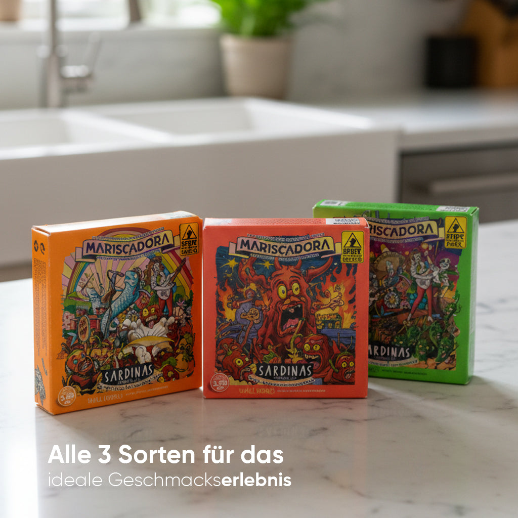Mariscadora Hot Chili Challenge Set – Premium Mini Sardinen in Sonnenblumenöl