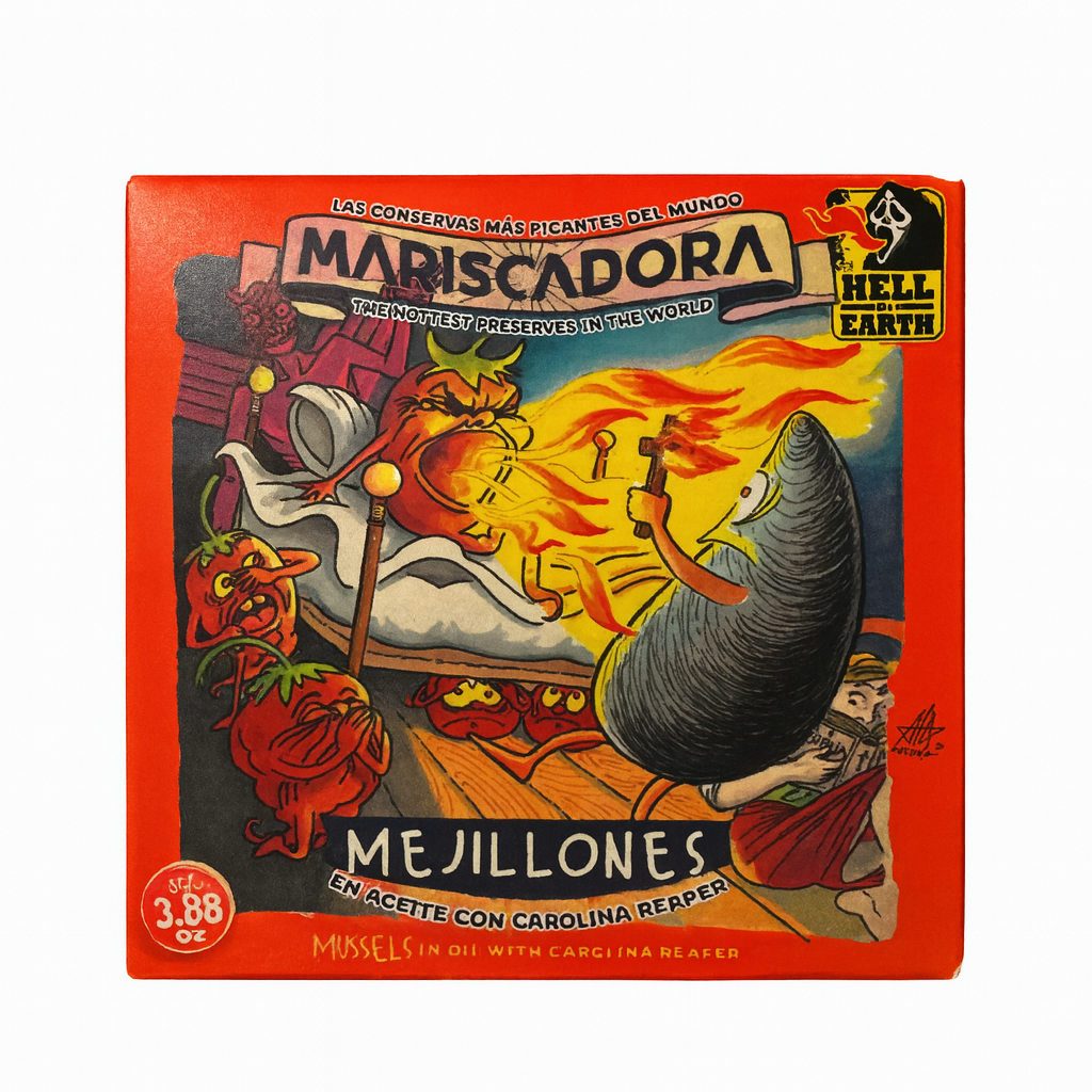 HELL ON EARTH - Mariscadora | Der Exorzist - Limited Edition | Miesmuscheln mit Carolina Reaper  | CHILI CHALANGE | Konserve | Spanien