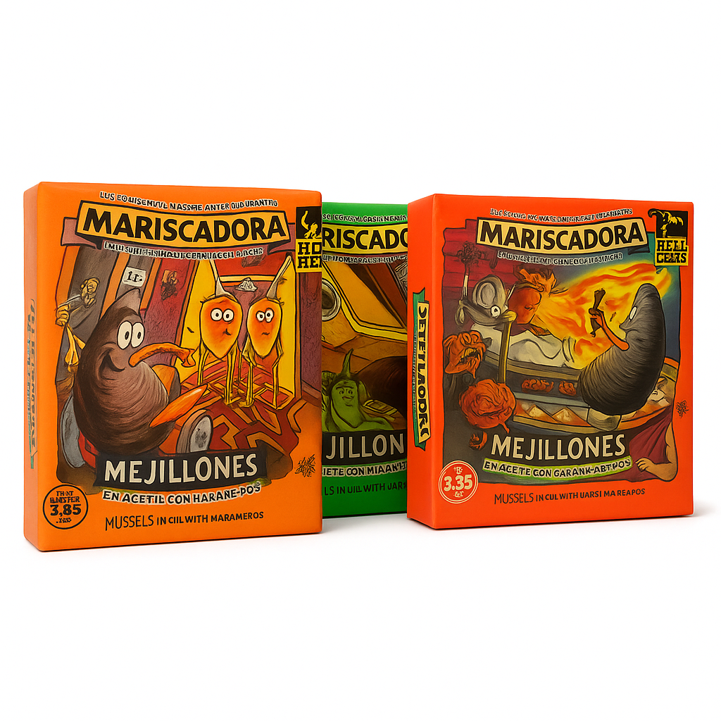 HOT CHILI CHALANGE SET - Mariscadora | 3 Konserven mit Miesmuscheln | Jalapeño - Habanero - Carloina Reaper | Limited Edition