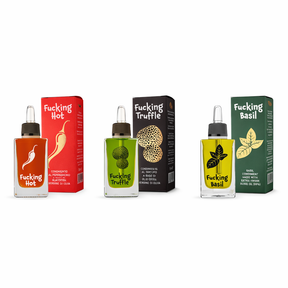 Aromatisiertes extra natives Olivenöl Set mit Trüffel Basilikum und Chili