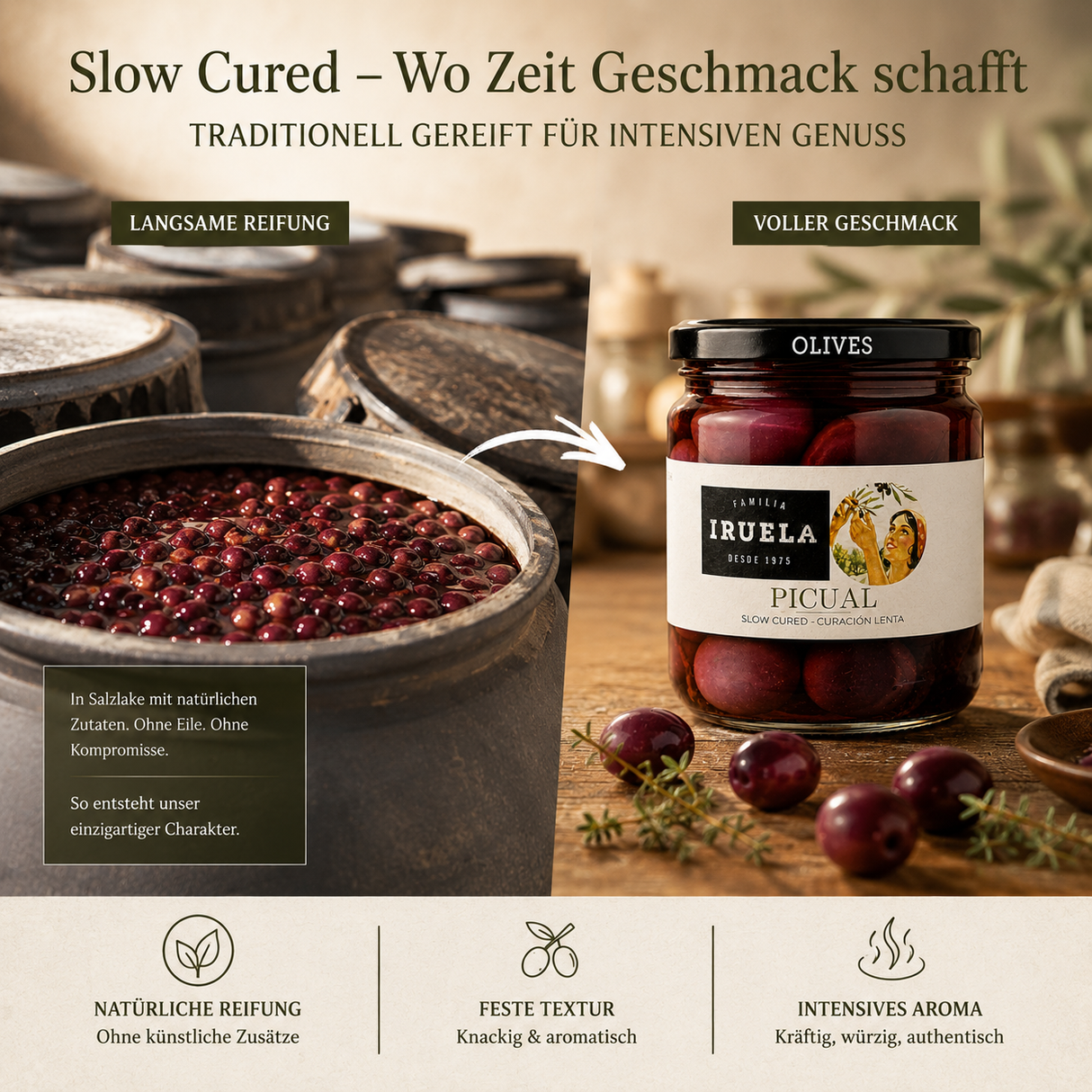 Iruela - Slow Cured Picual Oliven - Traditionell gereift 365 g