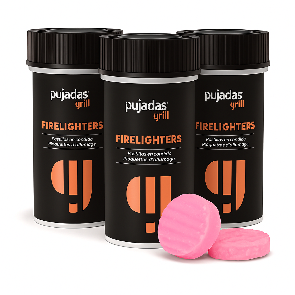 Pujadas Natürliche Grillanzünder 3er-Pack – 3 Tuben × 8 Tabletten (24 Stk) | Rauchfrei, Ökologisch & Sicher für BBQ, Kamin & Camping