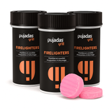 Pujadas Natürliche Grillanzünder 3er-Pack – 3 Tuben × 8 Tabletten (24 Stk) | Rauchfrei, Ökologisch & Sicher für BBQ, Kamin & Camping