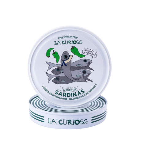 La Curiosa - "Sardinillas" kleine Sardinen in Olivenöl mit Pimientos De Padrón - 112g 